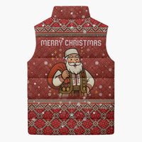Albania Christmas Sleeveless Puffer Jacket with Red Geometric Design, Golden Double-Headed Eagle, and Santa Motif - Wonder Print Shop