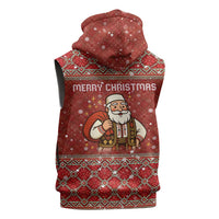 Albania Christmas Sleeveless Zip Hoodie with Red Geometric Design, Golden Double-Headed Eagle, and Santa Motif - Wonder Print Shop