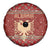 Albania Christmas Spare Tire Cover with Red Geometric Design, Golden Double-Headed Eagle, and Santa Motif - Wonder Print Shop