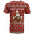Albania Christmas T Shirt with Red Geometric Design, Golden Double-Headed Eagle, and Santa Motif - Wonder Print Shop
