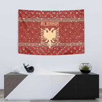Albania Christmas Tapestry with Red Geometric Design, Golden Double-Headed Eagle, and Santa Motif - Wonder Print Shop