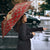 Albania Christmas Umbrella with Red Geometric Design, Golden Double-Headed Eagle, and Santa Motif - Wonder Print Shop