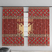 Albania Christmas Window Curtain with Red Geometric Design, Golden Double-Headed Eagle, and Santa Motif - Wonder Print Shop