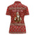Albania Christmas Women Polo Shirt with Red Geometric Design, Golden Double-Headed Eagle, and Santa Motif - Wonder Print Shop