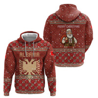 Albania Christmas Zip Hoodie with Red Geometric Design, Golden Double-Headed Eagle, and Santa Motif - Wonder Print Shop