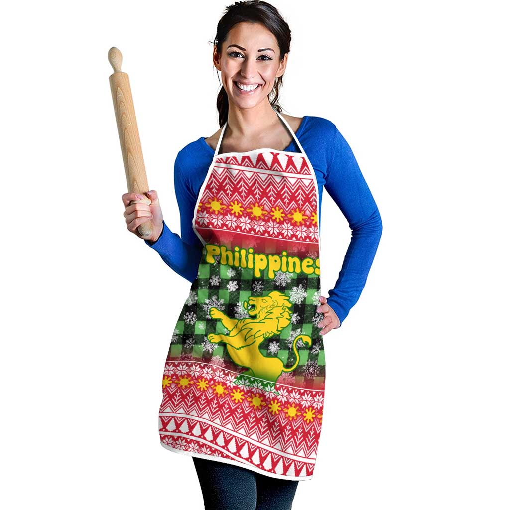 Philippines Christmas Apron with Red-Green Plaid Design, Yellow Lion, and National Coat of Arms Motif - Wonder Print Shop