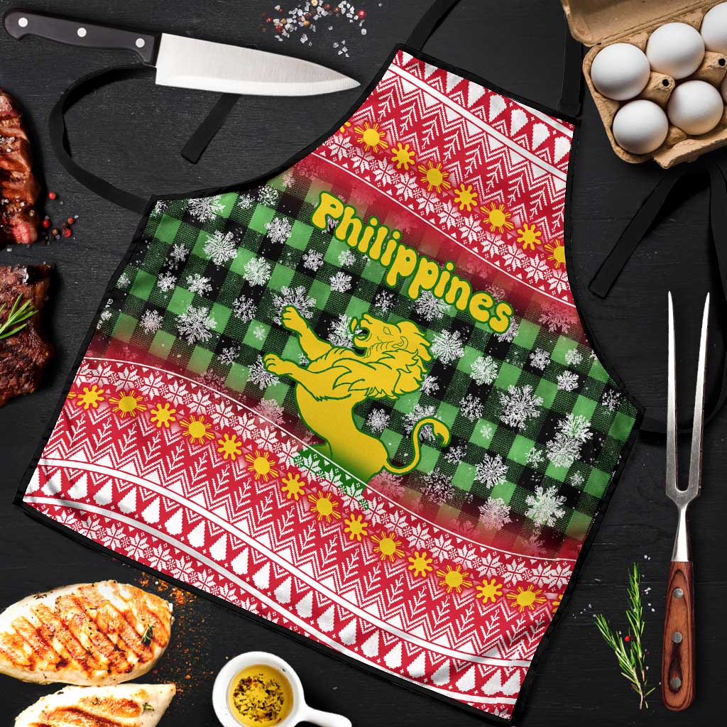 Philippines Christmas Apron with Red-Green Plaid Design, Yellow Lion, and National Coat of Arms Motif - Wonder Print Shop