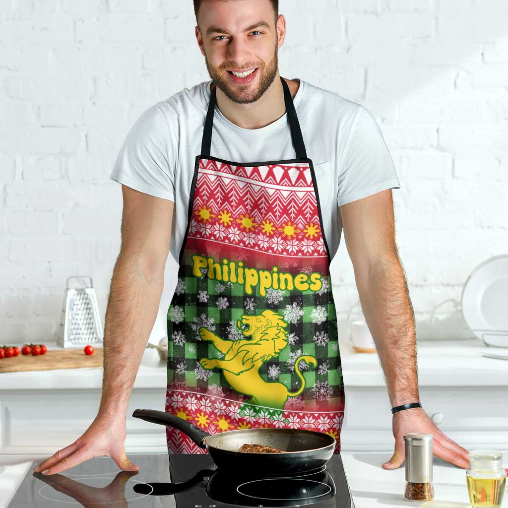 Philippines Christmas Apron with Red-Green Plaid Design, Yellow Lion, and National Coat of Arms Motif - Wonder Print Shop