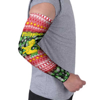 Philippines Christmas Arm Sleeves with Red-Green Plaid Design, Yellow Lion, and National Coat of Arms Motif - Wonder Print Shop