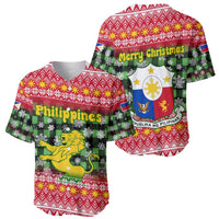 Philippines Christmas Baseball Jersey with Red-Green Plaid Design, Yellow Lion, and National Coat of Arms Motif - Wonder Print Shop