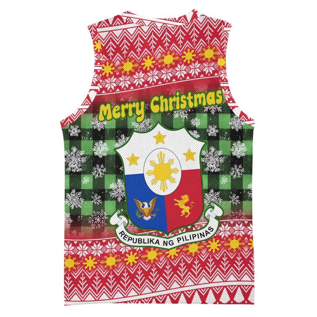 Philippines Christmas Basketball Jersey with Red-Green Plaid Design, Yellow Lion, and National Coat of Arms Motif - Wonder Print Shop