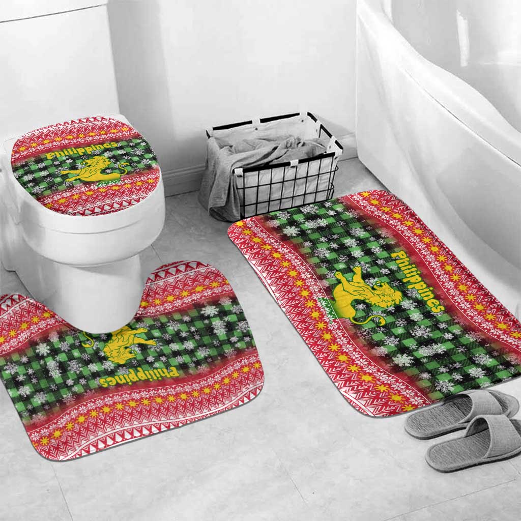 Philippines Christmas Bathroom Set with Red-Green Plaid Design, Yellow Lion, and National Coat of Arms Motif - Wonder Print Shop