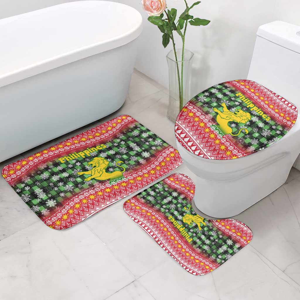 Philippines Christmas Bathroom Set with Red-Green Plaid Design, Yellow Lion, and National Coat of Arms Motif - Wonder Print Shop