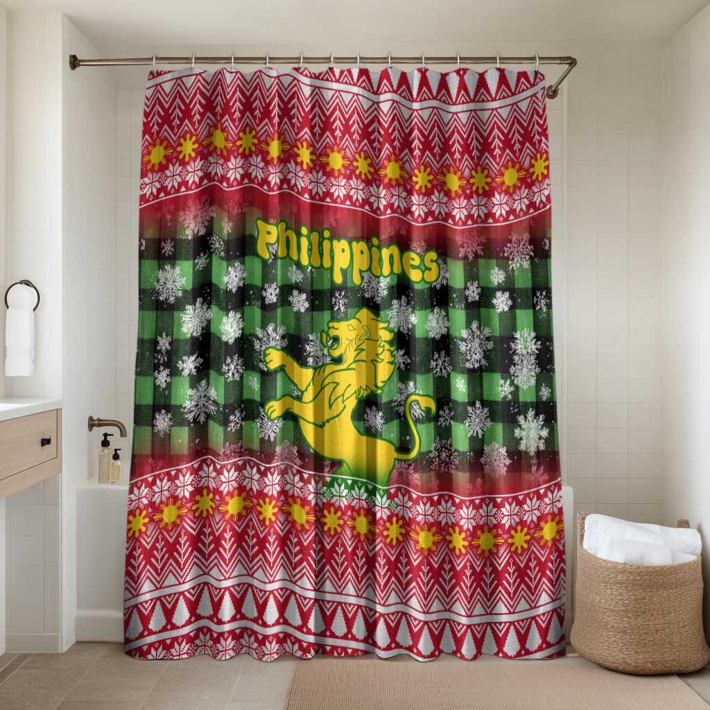 Philippines Christmas Bathroom Set with Red-Green Plaid Design, Yellow Lion, and National Coat of Arms Motif - Wonder Print Shop