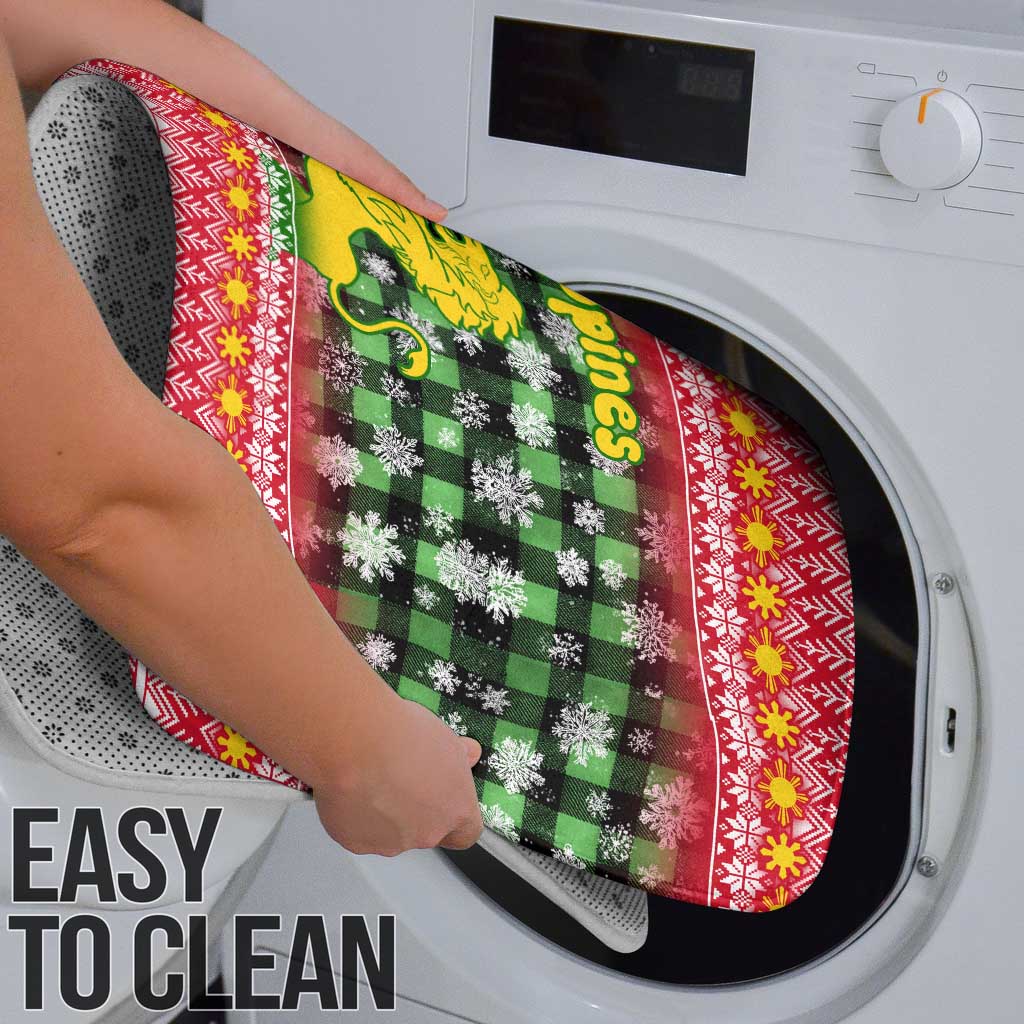 Philippines Christmas Bathroom Set with Red-Green Plaid Design, Yellow Lion, and National Coat of Arms Motif - Wonder Print Shop