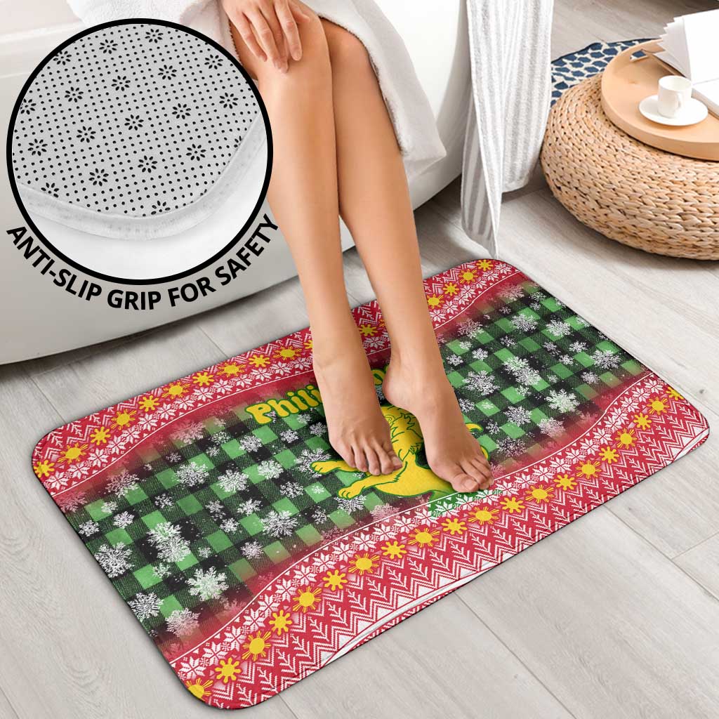 Philippines Christmas Bathroom Set with Red-Green Plaid Design, Yellow Lion, and National Coat of Arms Motif - Wonder Print Shop