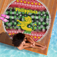 Philippines Christmas Beach Blanket with Red-Green Plaid Design, Yellow Lion, and National Coat of Arms Motif - Wonder Print Shop