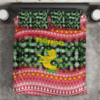 Philippines Christmas Bedding Set with Red-Green Plaid Design, Yellow Lion, and National Coat of Arms Motif - Wonder Print Shop