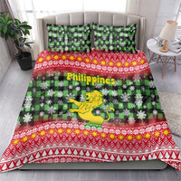 Philippines Christmas Bedding Set with Red-Green Plaid Design, Yellow Lion, and National Coat of Arms Motif - Wonder Print Shop