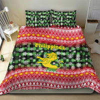 Philippines Christmas Bedding Set with Red-Green Plaid Design, Yellow Lion, and National Coat of Arms Motif - Wonder Print Shop