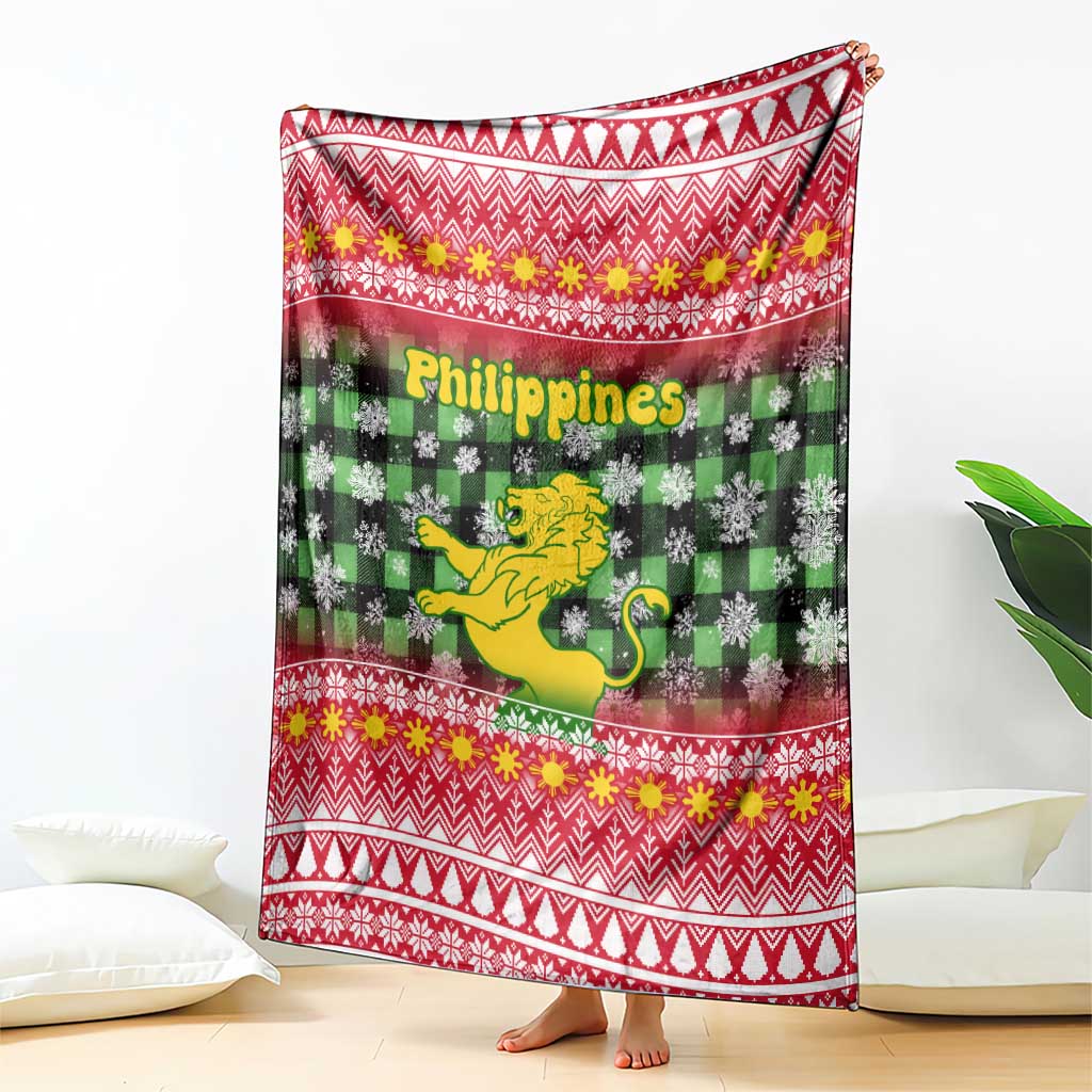 Philippines Christmas Blanket with Red-Green Plaid Design, Yellow Lion, and National Coat of Arms Motif - Wonder Print Shop