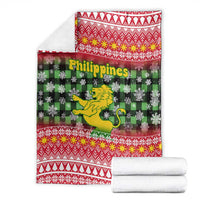 Philippines Christmas Blanket with Red-Green Plaid Design, Yellow Lion, and National Coat of Arms Motif - Wonder Print Shop