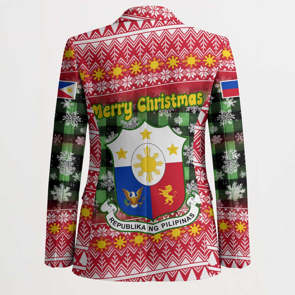 Philippines Christmas Blazer with Red-Green Plaid Design, Yellow Lion, and National Coat of Arms Motif - Wonder Print Shop