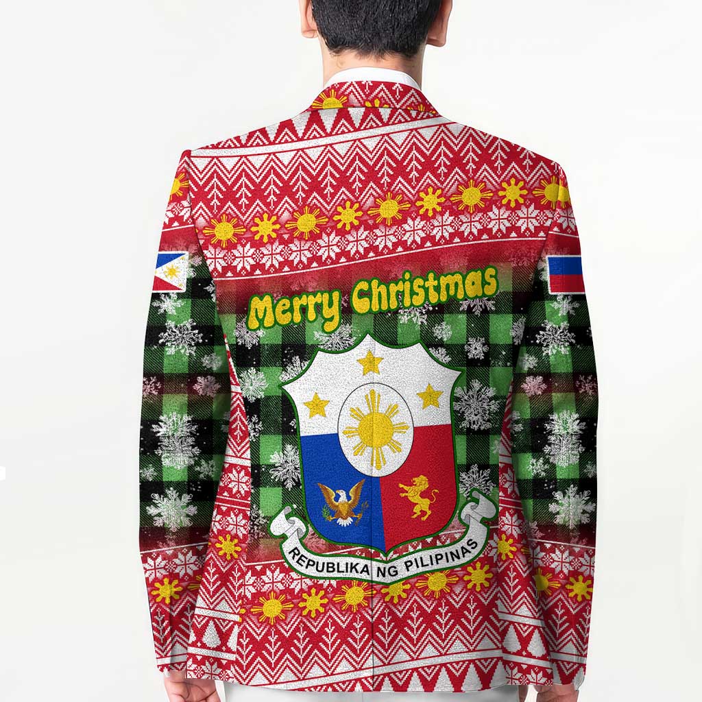 Philippines Christmas Blazer with Red-Green Plaid Design, Yellow Lion, and National Coat of Arms Motif - Wonder Print Shop