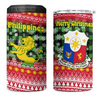 Philippines Christmas 4 in 1 Can Cooler Tumbler with Red-Green Plaid Design, Yellow Lion, and National Coat of Arms Motif - Wonder Print Shop