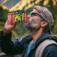 Philippines Christmas 4 in 1 Can Cooler Tumbler with Red-Green Plaid Design, Yellow Lion, and National Coat of Arms Motif - Wonder Print Shop