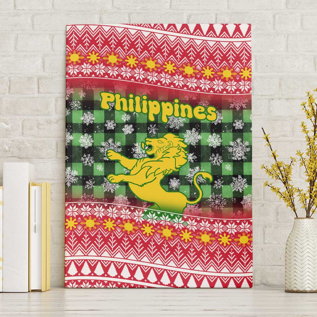 Philippines Christmas Canvas Wall Art with Red-Green Plaid Design, Yellow Lion, and National Coat of Arms Motif - Wonder Print Shop