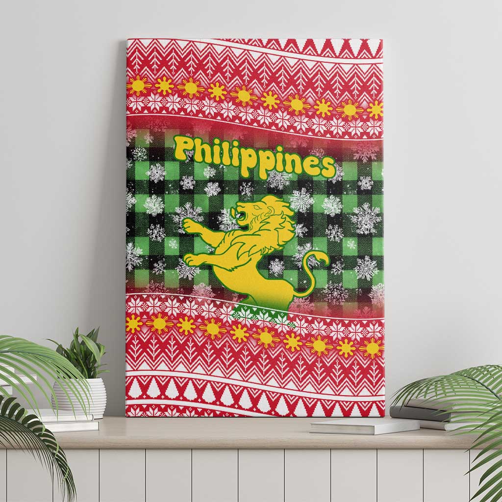 Philippines Christmas Canvas Wall Art with Red-Green Plaid Design, Yellow Lion, and National Coat of Arms Motif - Wonder Print Shop