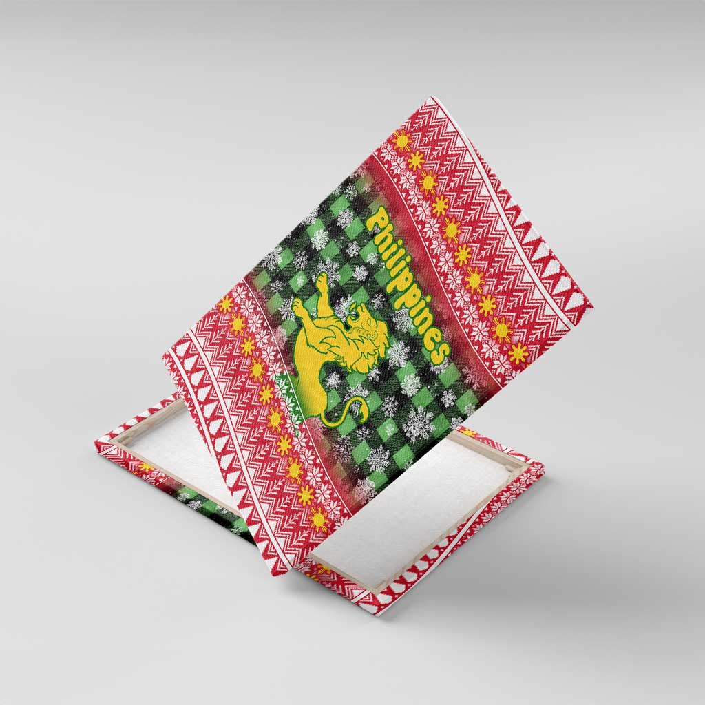 Philippines Christmas Canvas Wall Art with Red-Green Plaid Design, Yellow Lion, and National Coat of Arms Motif - Wonder Print Shop
