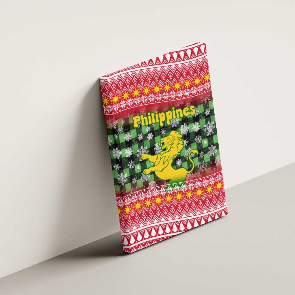Philippines Christmas Canvas Wall Art with Red-Green Plaid Design, Yellow Lion, and National Coat of Arms Motif - Wonder Print Shop