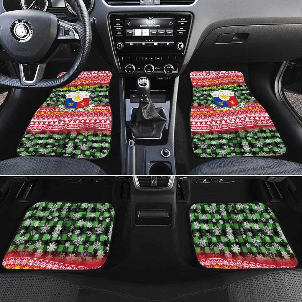 Philippines Christmas Car Mats with Red-Green Plaid Design, Yellow Lion, and National Coat of Arms Motif - Wonder Print Shop