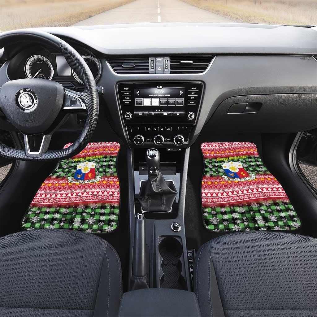 Philippines Christmas Car Mats with Red-Green Plaid Design, Yellow Lion, and National Coat of Arms Motif - Wonder Print Shop