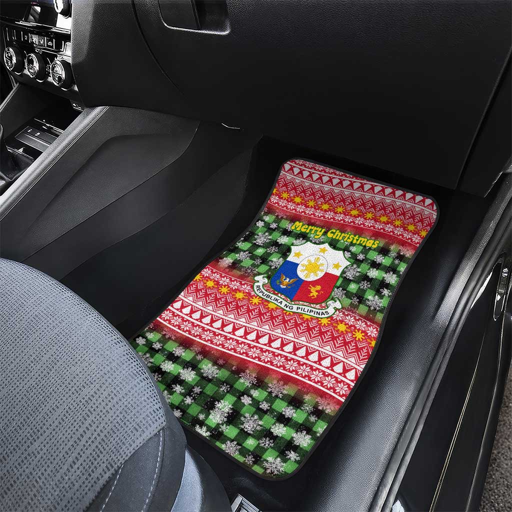 Philippines Christmas Car Mats with Red-Green Plaid Design, Yellow Lion, and National Coat of Arms Motif - Wonder Print Shop