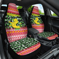 Philippines Christmas Car Seat Cover with Red-Green Plaid Design, Yellow Lion, and National Coat of Arms Motif - Wonder Print Shop