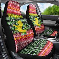Philippines Christmas Car Seat Cover with Red-Green Plaid Design, Yellow Lion, and National Coat of Arms Motif - Wonder Print Shop