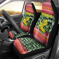 Philippines Christmas Car Seat Cover with Red-Green Plaid Design, Yellow Lion, and National Coat of Arms Motif - Wonder Print Shop
