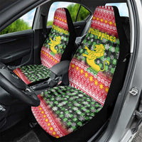 Philippines Christmas Car Seat Cover with Red-Green Plaid Design, Yellow Lion, and National Coat of Arms Motif - Wonder Print Shop
