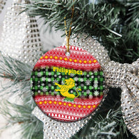 Philippines Christmas Ceramic Ornament with Red-Green Plaid Design, Yellow Lion, and National Coat of Arms Motif - Wonder Print Shop