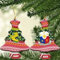 Philippines Christmas Ceramic Ornament with Red-Green Plaid Design, Yellow Lion, and National Coat of Arms Motif - Wonder Print Shop