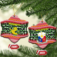 Philippines Christmas Ceramic Ornament with Red-Green Plaid Design, Yellow Lion, and National Coat of Arms Motif - Wonder Print Shop