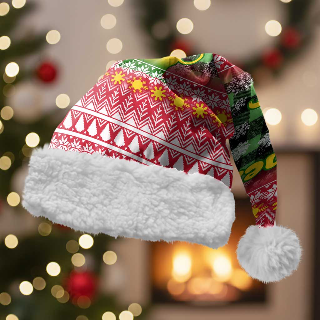 Philippines Christmas Santa Hat with Red-Green Plaid Design, Yellow Lion, and National Coat of Arms Motif - Wonder Print Shop