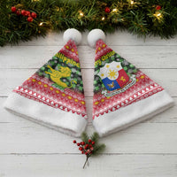 Philippines Christmas Santa Hat with Red-Green Plaid Design, Yellow Lion, and National Coat of Arms Motif - Wonder Print Shop