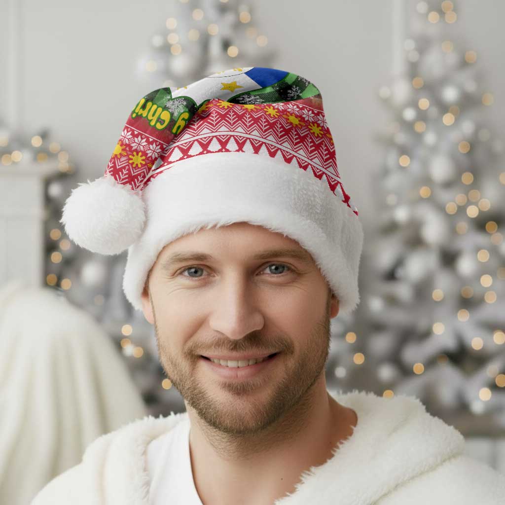 Philippines Christmas Santa Hat with Red-Green Plaid Design, Yellow Lion, and National Coat of Arms Motif - Wonder Print Shop