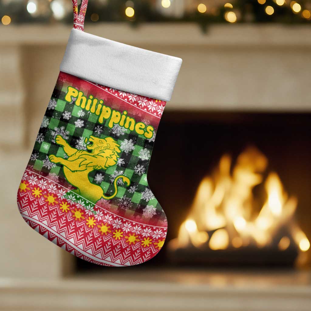 Philippines Christmas Stocking with Red-Green Plaid Design, Yellow Lion, and National Coat of Arms Motif - Wonder Print Shop