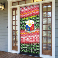 Philippines Christmas Door Cover with Red-Green Plaid Design, Yellow Lion, and National Coat of Arms Motif - Wonder Print Shop