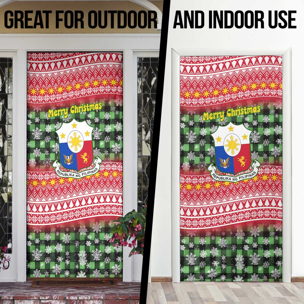 Philippines Christmas Door Cover with Red-Green Plaid Design, Yellow Lion, and National Coat of Arms Motif - Wonder Print Shop